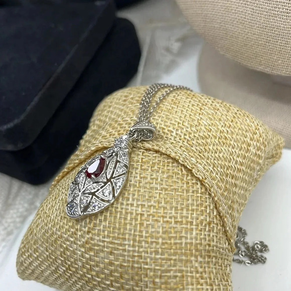 Vintage QVC Diamonique Garnet Necklace - Sterling Silver 925 - Picture 4 of 17